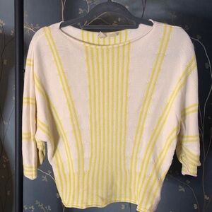 Anthropologie Moth Yellow Cream Striped Boatneck Sweater with Batwing Sleeve XS